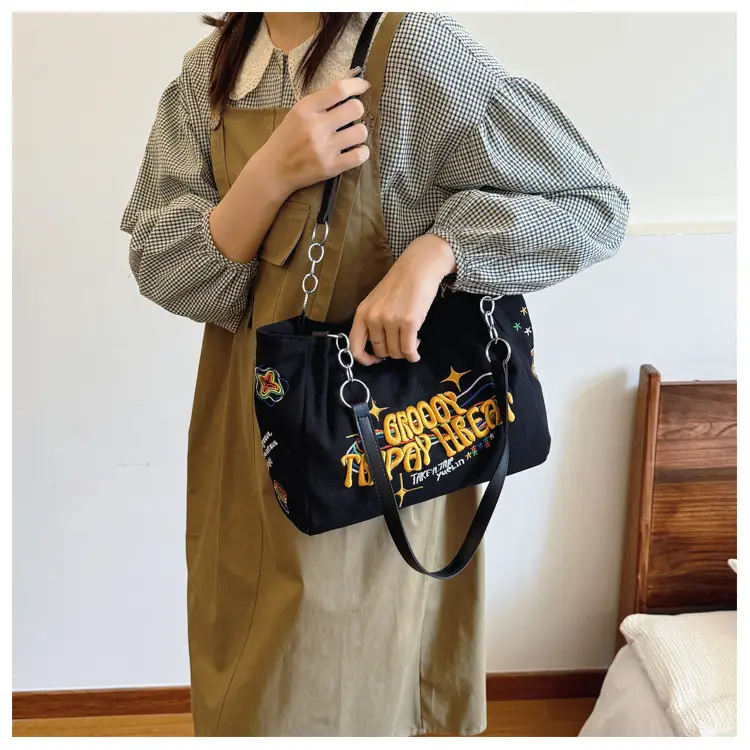 Black Graphic Canvas Shoulder Bag for Women 2024 — feature 14