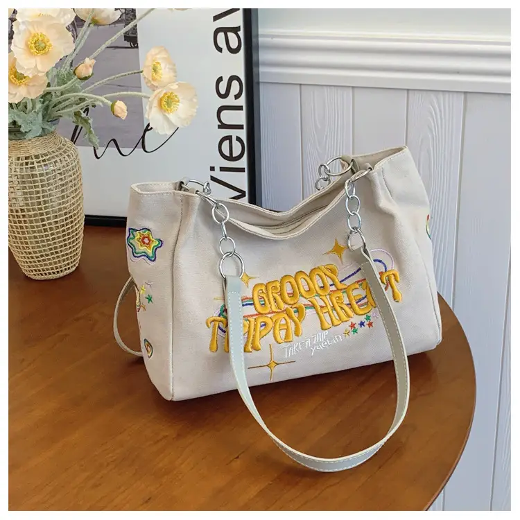 Black Graphic Canvas Shoulder Bag for Women 2024 - Image 3