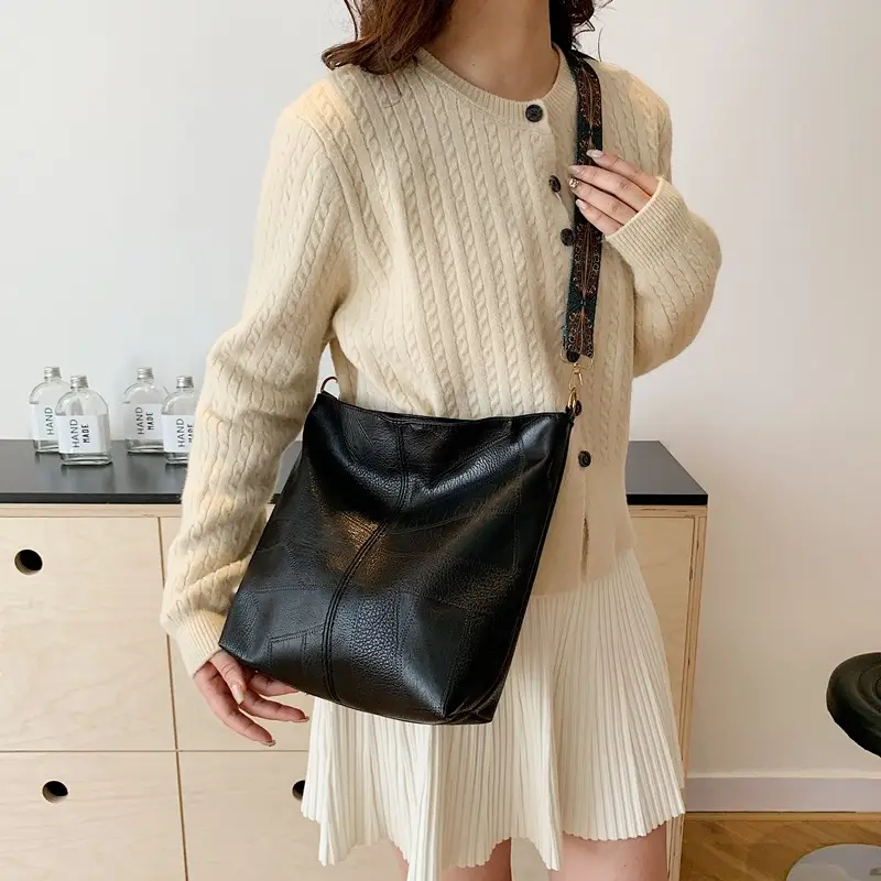 Retro Brown Leather Shoulder Bag with Wide Strap - Image 7