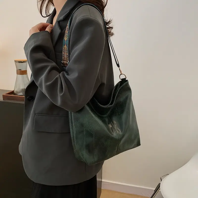 Retro Brown Leather Shoulder Bag with Wide Strap - Image 8