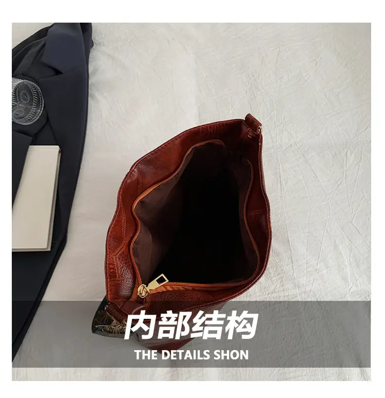 Retro Brown Leather Shoulder Bag with Wide Strap — feature 11