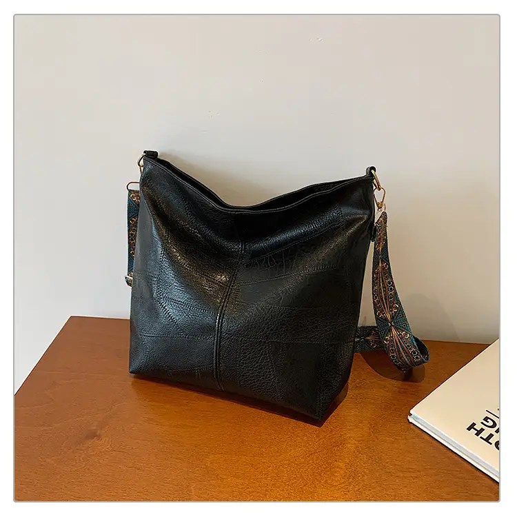 Retro Brown Leather Shoulder Bag with Wide Strap — feature 29