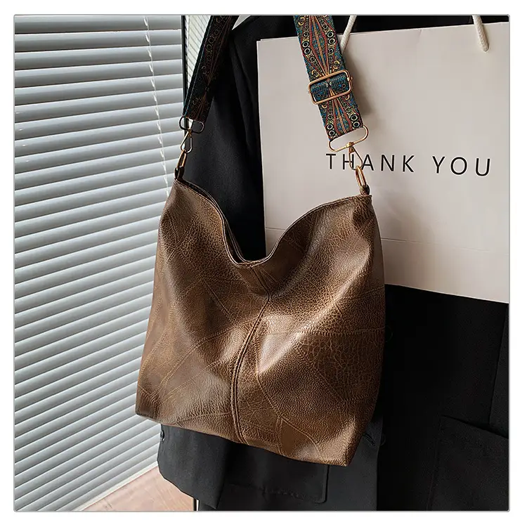 Retro Brown Leather Shoulder Bag with Wide Strap — feature 34