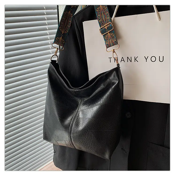 Retro Brown Leather Shoulder Bag with Wide Strap — feature 35