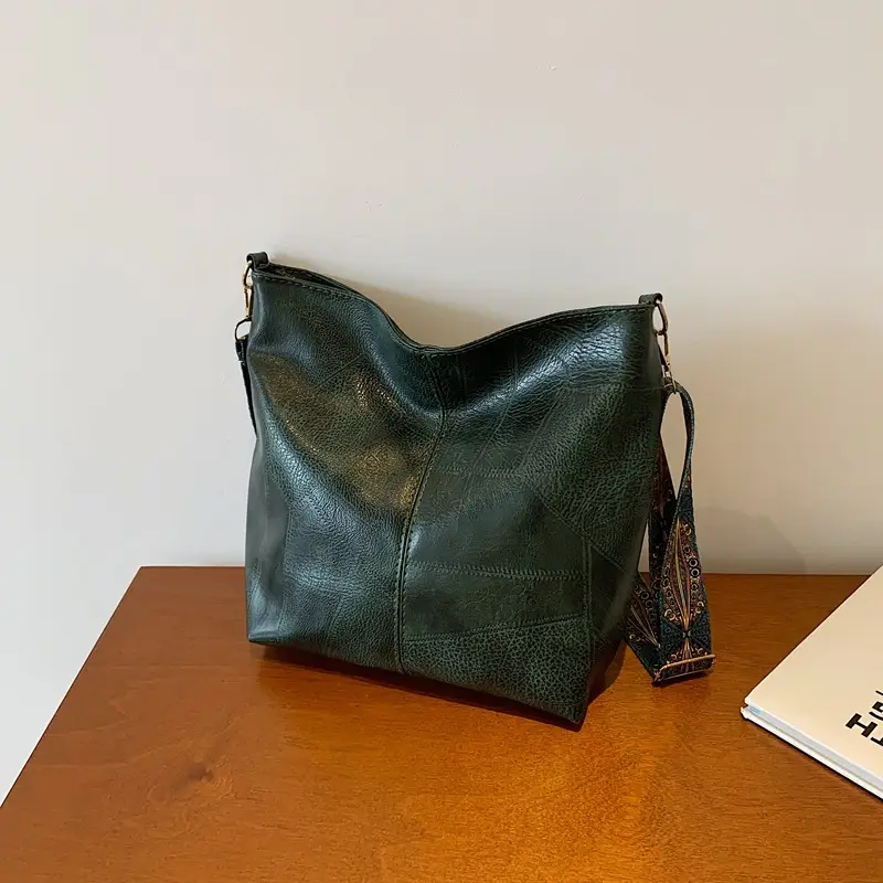 Retro Brown Leather Shoulder Bag with Wide Strap - Image 3
