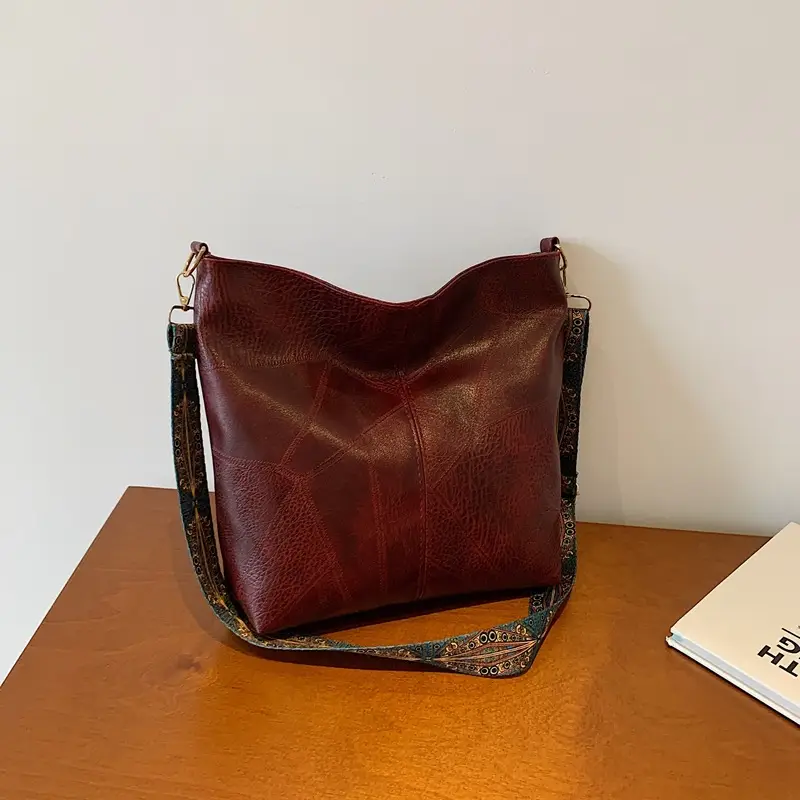 Retro Brown Leather Shoulder Bag with Wide Strap - Image 4