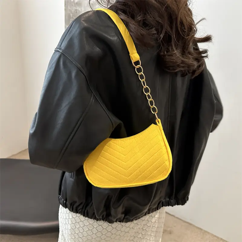 Rhomboid Shoulder Bag Grey Gold Pom Pom - Image 15