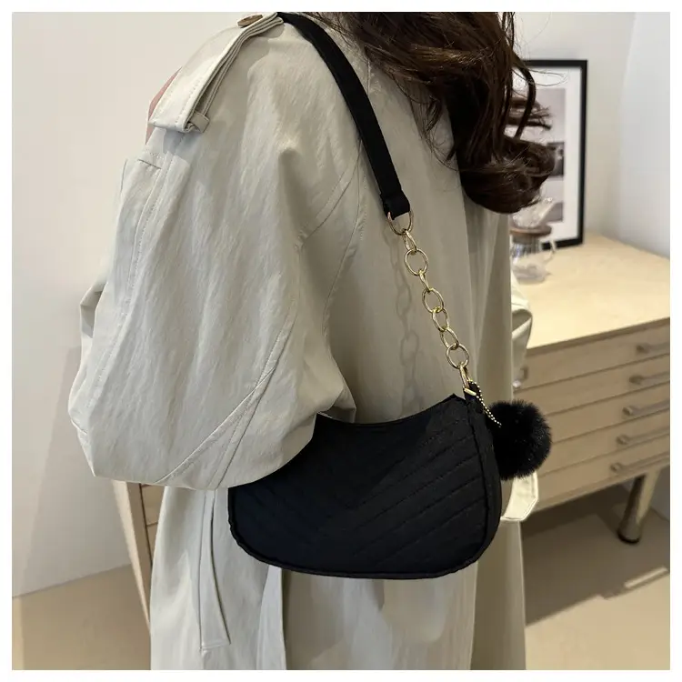 Rhomboid Shoulder Bag Grey Gold Pom Pom — feature 11