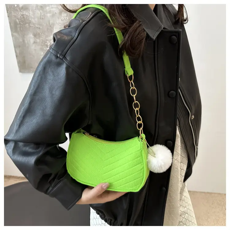 Rhomboid Shoulder Bag Grey Gold Pom Pom — feature 16
