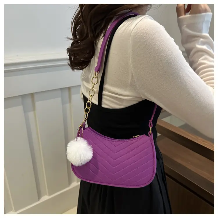Rhomboid Shoulder Bag Grey Gold Pom Pom — feature 18
