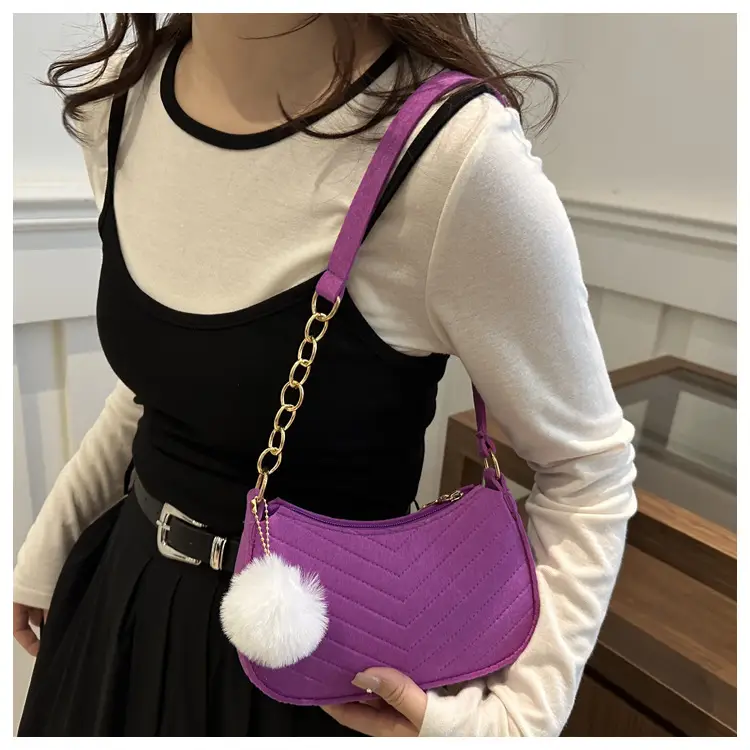 Rhomboid Shoulder Bag Grey Gold Pom Pom — feature 19