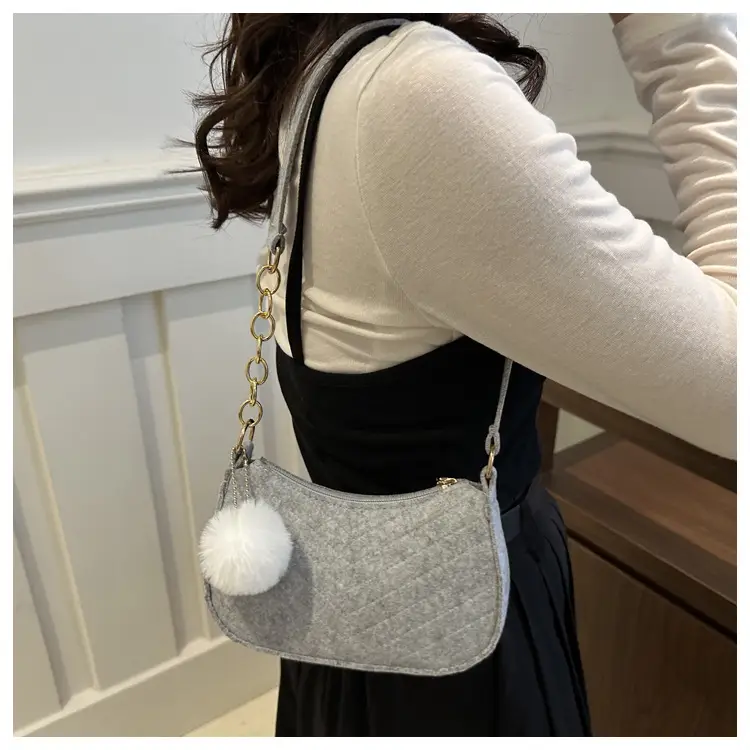 Rhomboid Shoulder Bag Grey Gold Pom Pom — feature 21