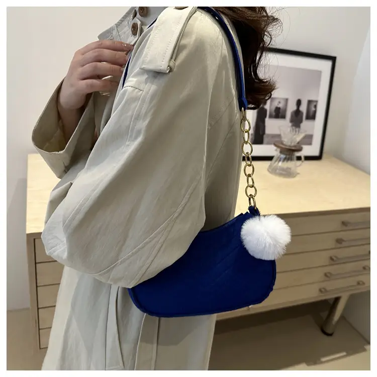 Rhomboid Shoulder Bag Grey Gold Pom Pom — feature 22
