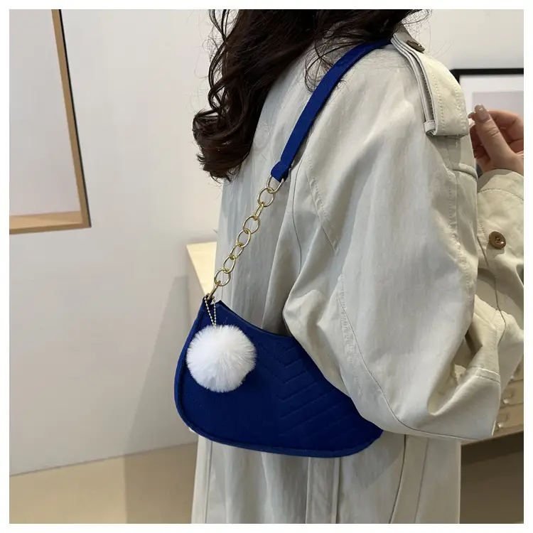 Rhomboid Shoulder Bag Grey Gold Pom Pom — feature 23