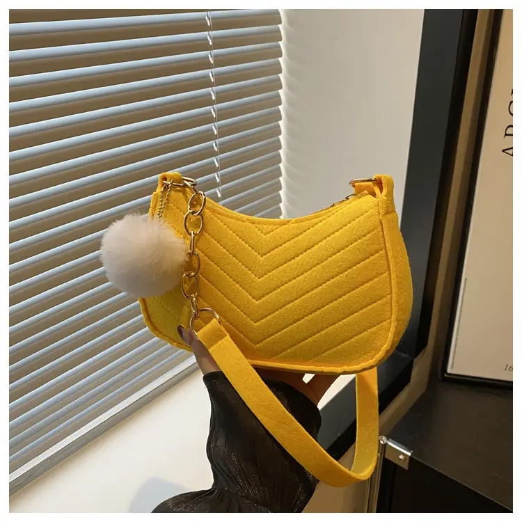 Rhomboid Shoulder Bag Grey Gold Pom Pom — feature 24