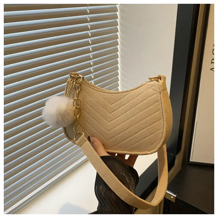 Rhomboid Shoulder Bag Grey Gold Pom Pom — feature 26