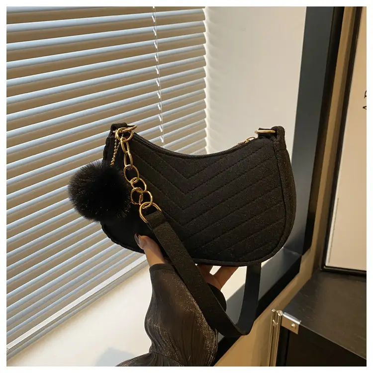 Rhomboid Shoulder Bag Grey Gold Pom Pom — feature 28