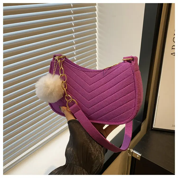 Rhomboid Shoulder Bag Grey Gold Pom Pom — feature 29