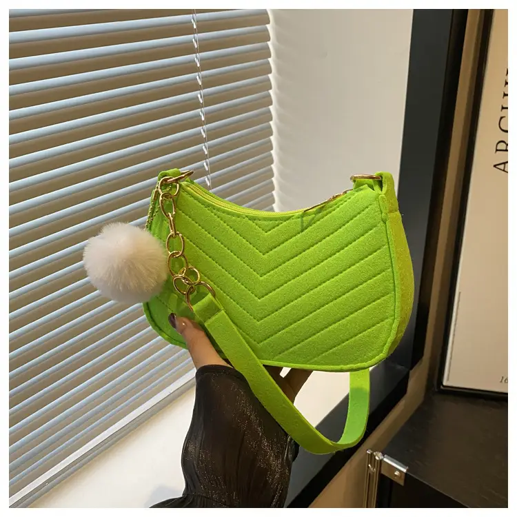 Rhomboid Shoulder Bag Grey Gold Pom Pom — feature 30