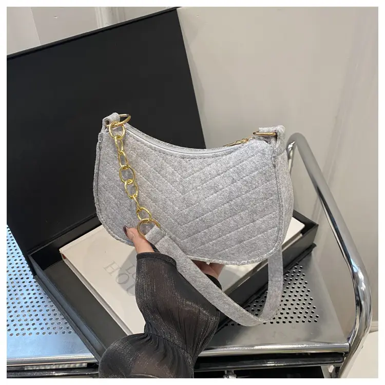 Rhomboid Shoulder Bag Grey Gold Pom Pom — feature 34
