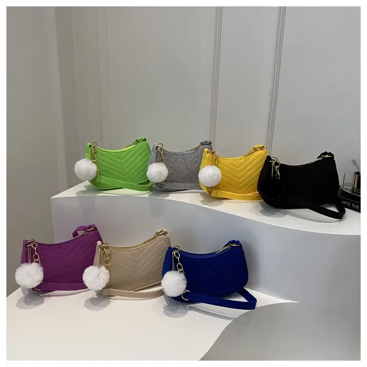 Rhomboid Shoulder Bag Grey Gold Pom Pom — feature 40
