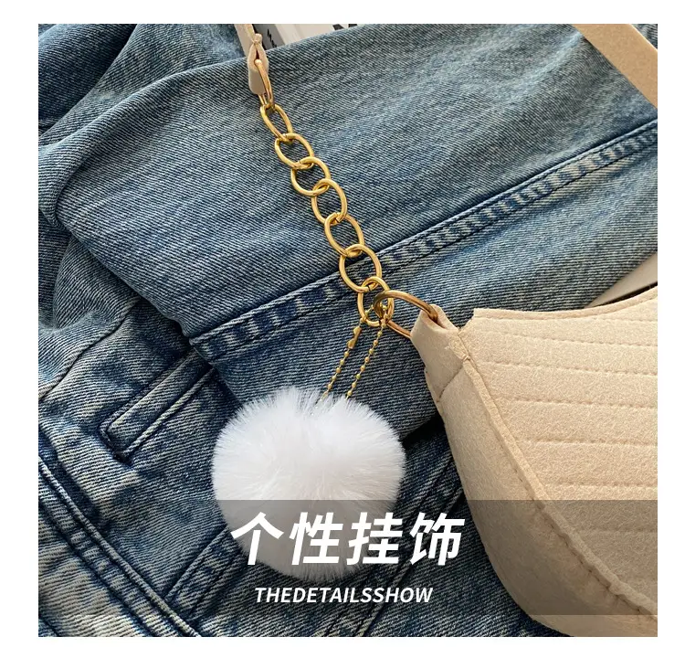 Rhomboid Shoulder Bag Grey Gold Pom Pom — feature 7