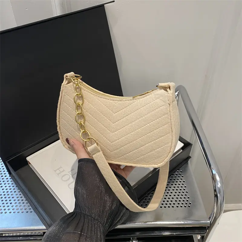 Rhomboid Shoulder Bag Grey Gold Pom Pom - Image 12