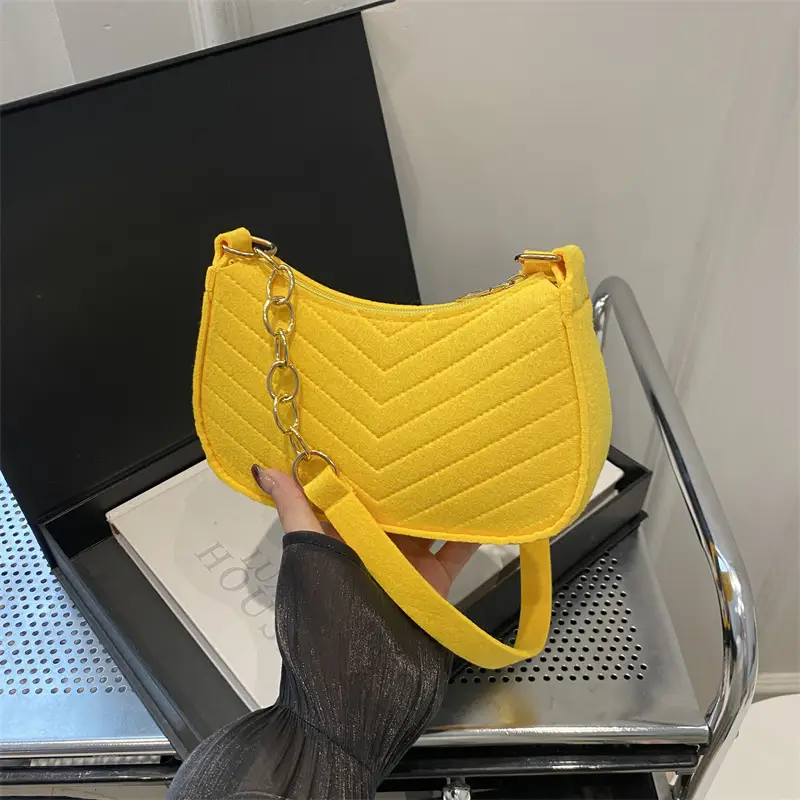Rhomboid Shoulder Bag Grey Gold Pom Pom - Image 13