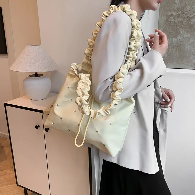Black Ruffled Shoulder Bag for Women 2025