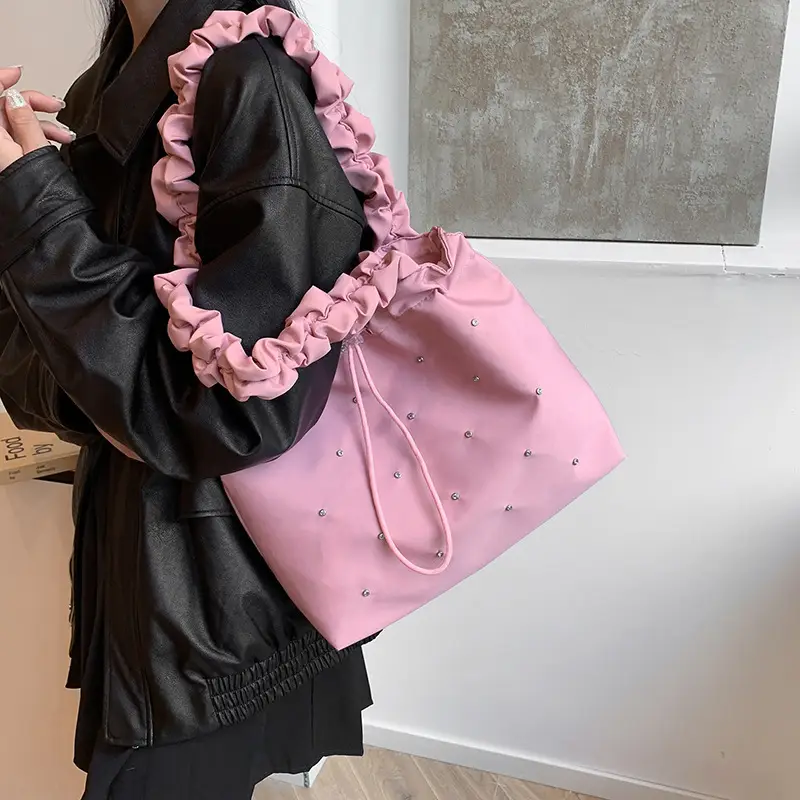 Black Ruffled Shoulder Bag for Women 2025