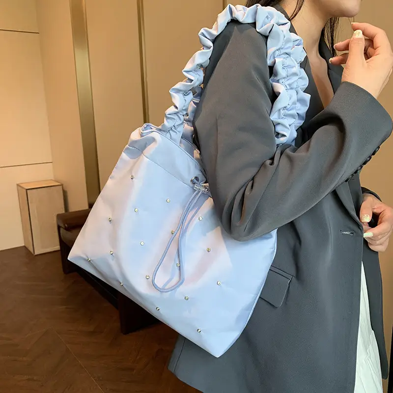 Black Ruffled Shoulder Bag for Women 2025