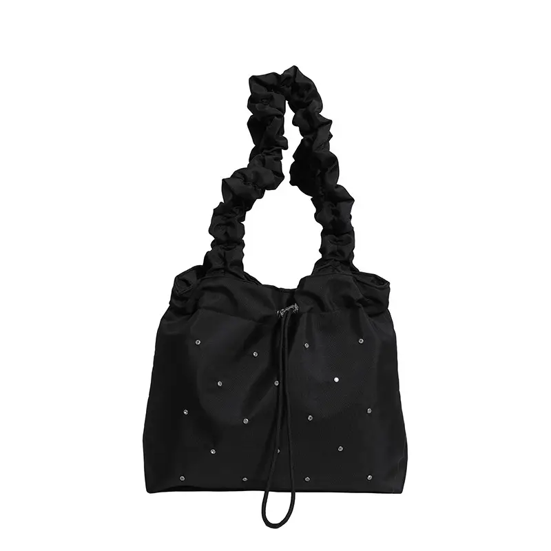 Black Ruffled Shoulder Bag for Women 2025