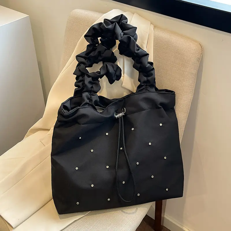 Black Ruffled Shoulder Bag for Women 2025