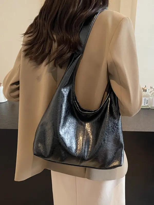 Meilade Women's Black Metallic Tote Bag Set Large Capacity - Image 6