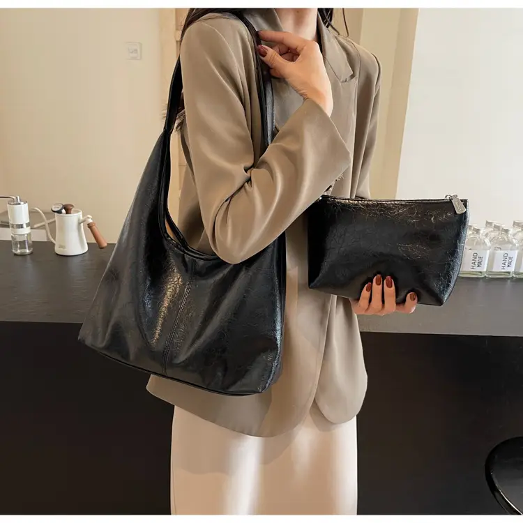 Meilade Women's Black Metallic Tote Bag Set Large Capacity — feature 18