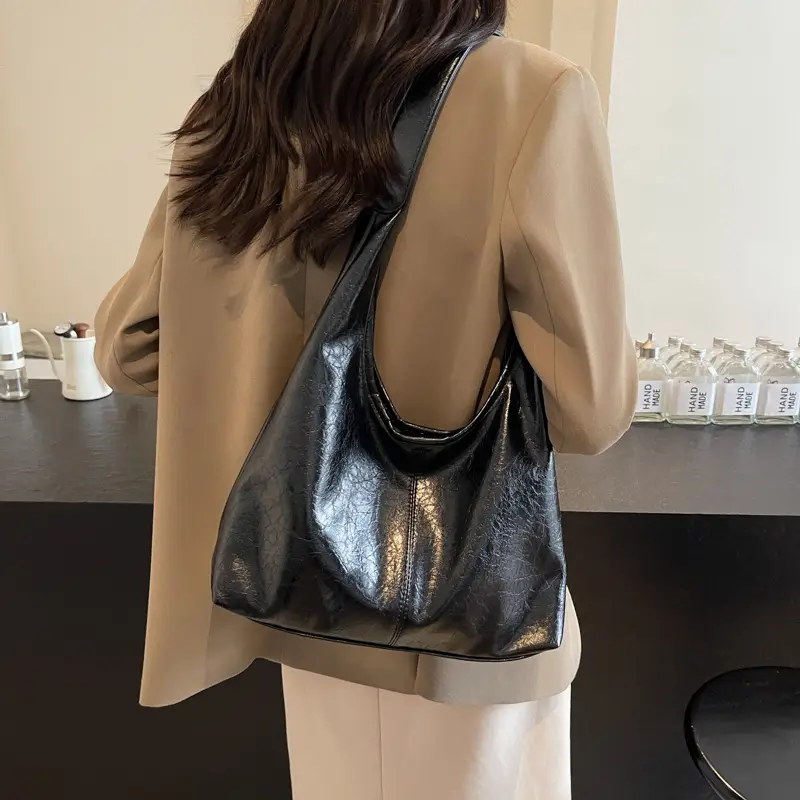 Meilade Women's Black Metallic Tote Bag Set Large Capacity - Image 2