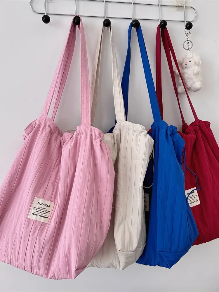 Red Striped Drawstring Shoulder Bag Large Capacity - Image 6
