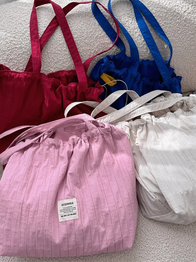 Red Striped Drawstring Shoulder Bag Large Capacity - Image 7