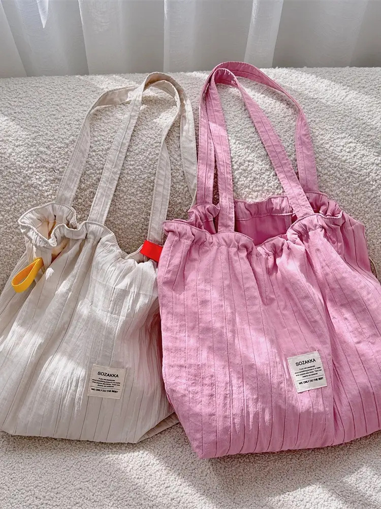 Red Striped Drawstring Shoulder Bag Large Capacity - Image 8