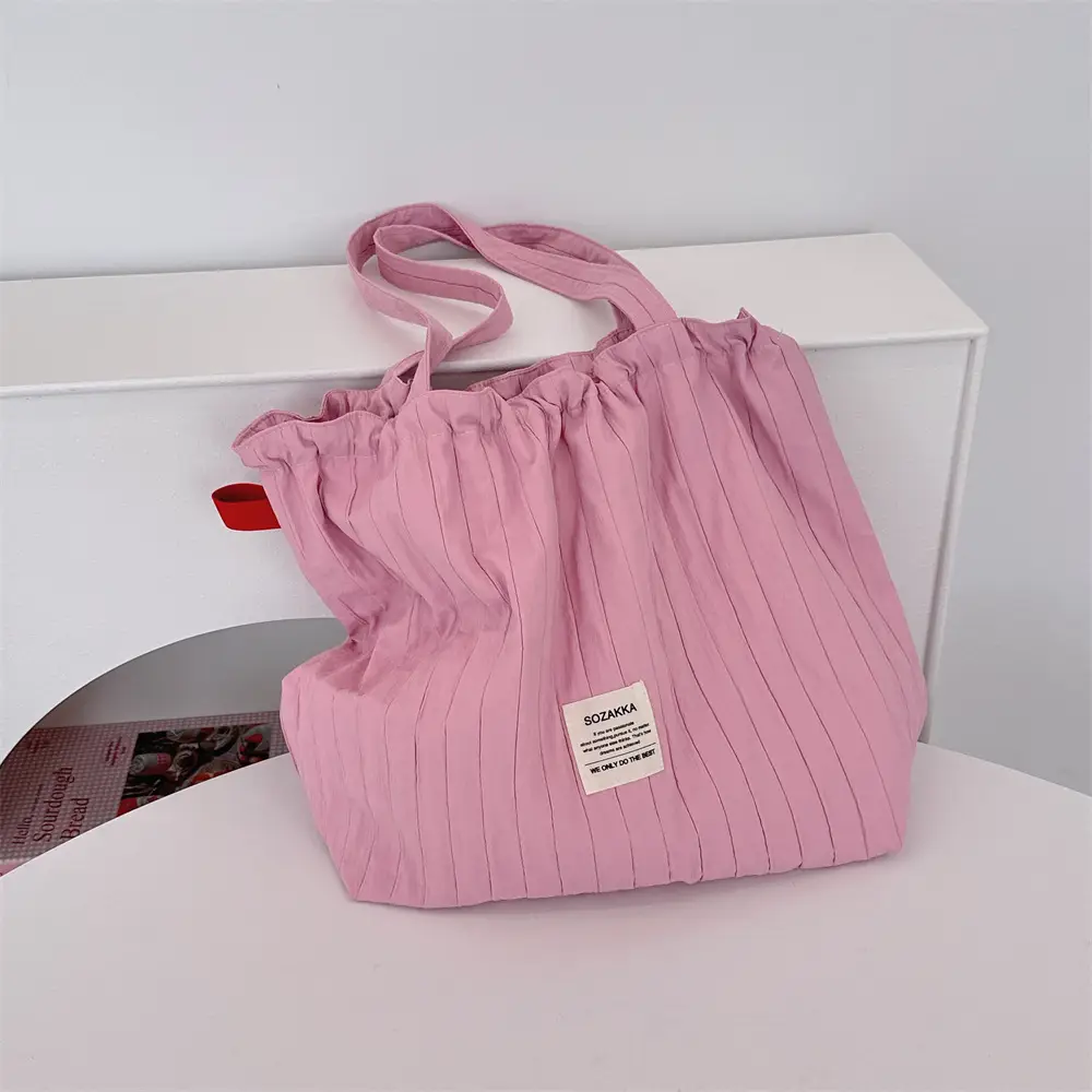 Red Striped Drawstring Shoulder Bag Large Capacity - Image 2