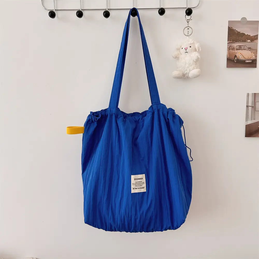 Red Striped Drawstring Shoulder Bag Large Capacity - Image 3