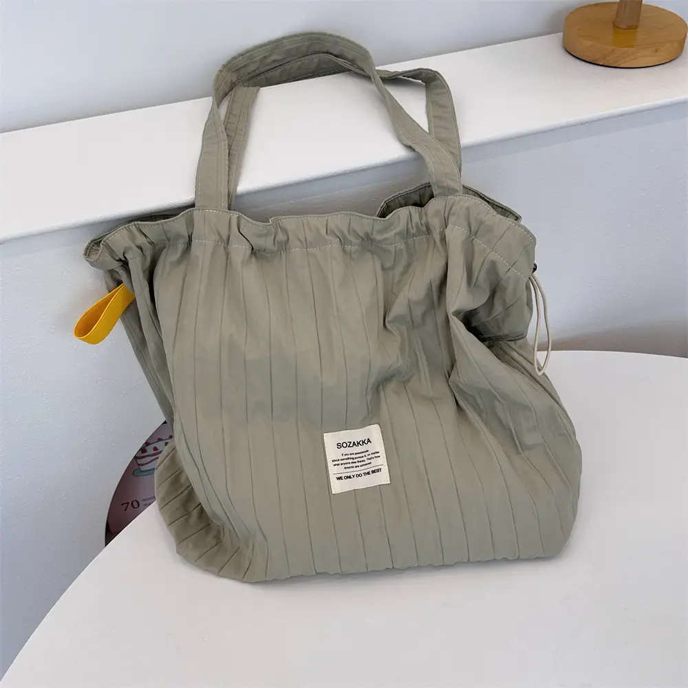 Red Striped Drawstring Shoulder Bag Large Capacity - Image 5