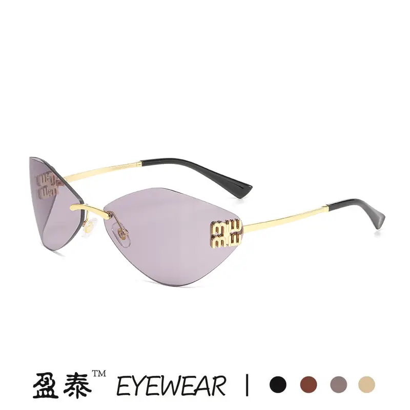 New Y2K Miaojia Rimless Sunglasses Brown Curved - Image 9