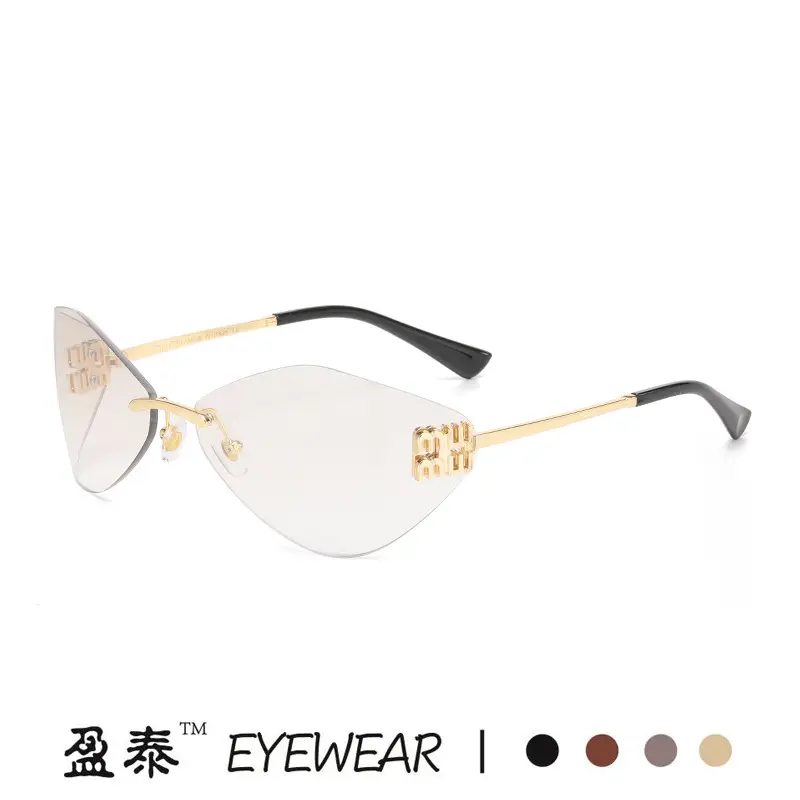 New Y2K Miaojia Rimless Sunglasses Brown Curved - Image 11