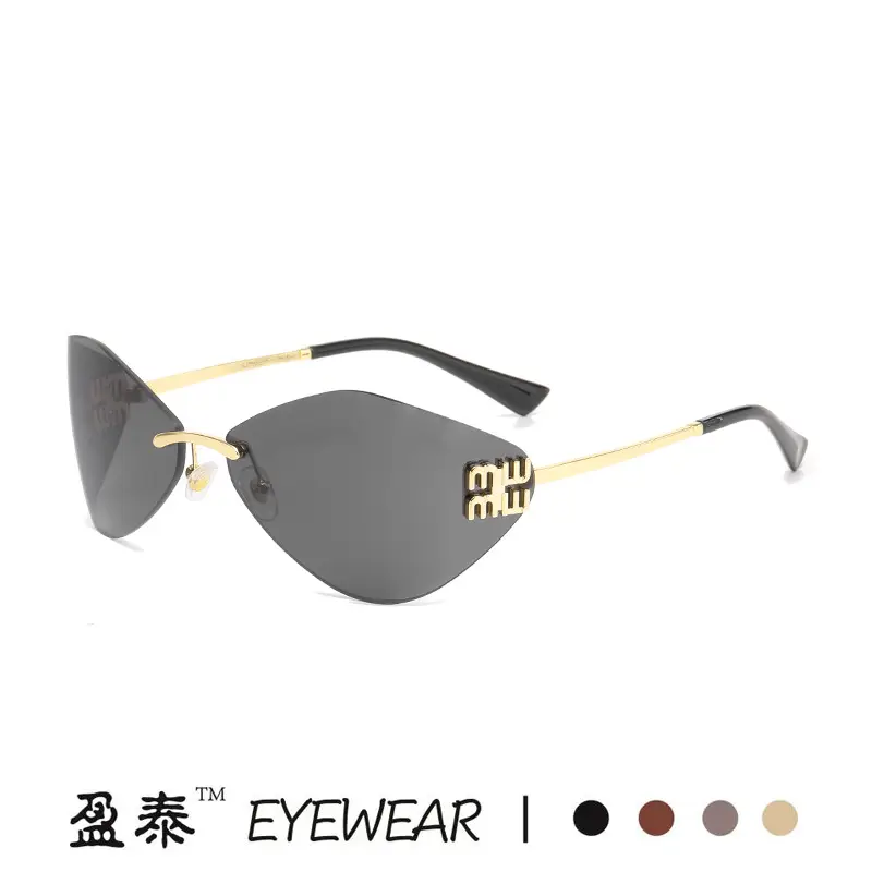 New Y2K Miaojia Rimless Sunglasses Brown Curved - Image 12