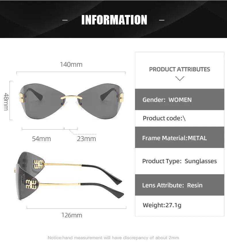 New Y2K Miaojia Rimless Sunglasses Brown Curved — feature 12