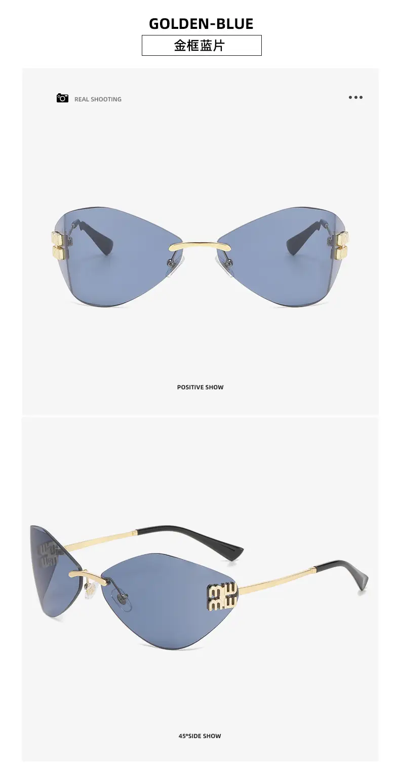 New Y2K Miaojia Rimless Sunglasses Brown Curved — feature 15
