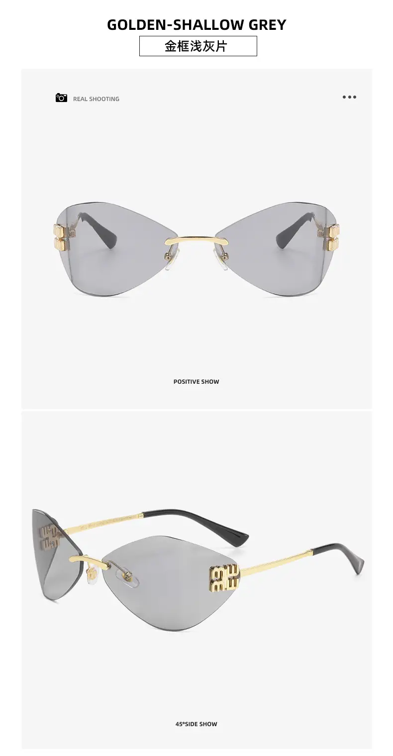New Y2K Miaojia Rimless Sunglasses Brown Curved — feature 16