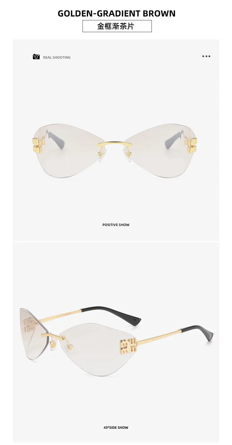 New Y2K Miaojia Rimless Sunglasses Brown Curved — feature 18