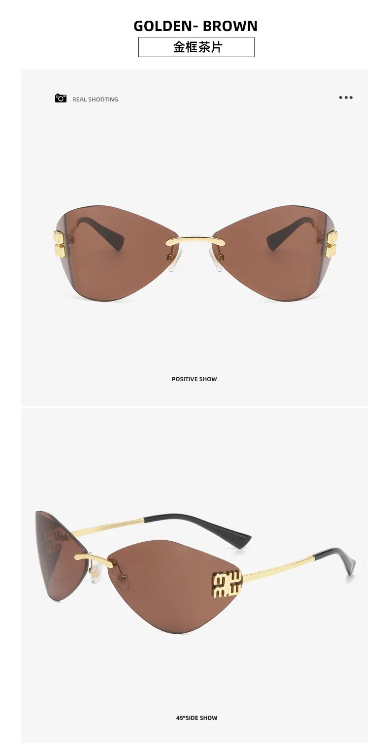 New Y2K Miaojia Rimless Sunglasses Brown Curved — feature 19